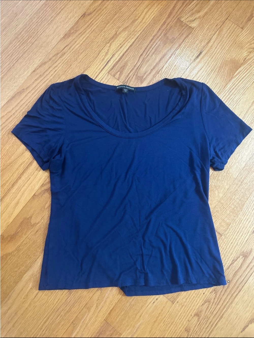 Boston Proper Deep Blue Scoop Neck Short Sleeve Top